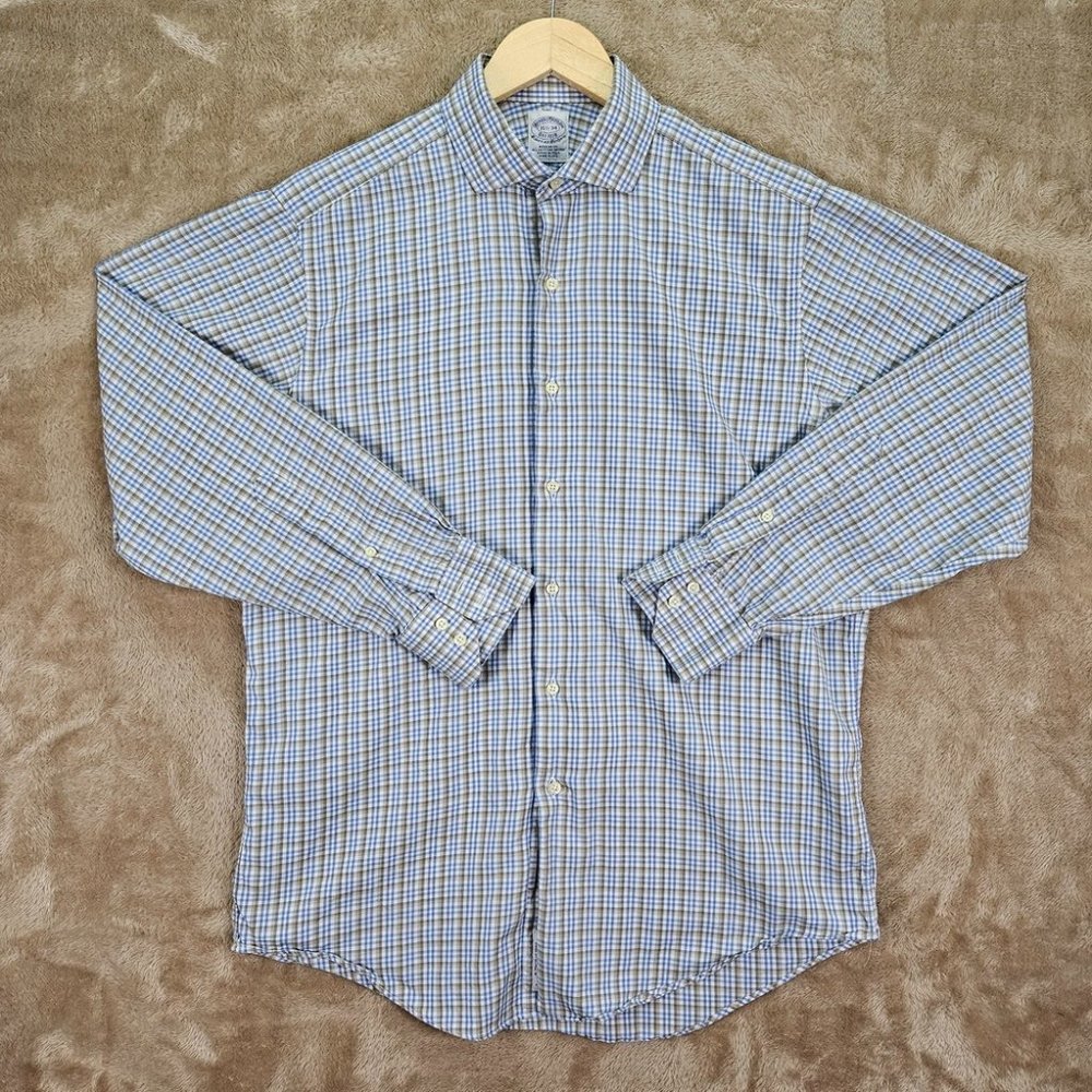 Made in USA Brooks Brothers Egyptian Cotton Dress Shirt Plaid Men's Size 15.5-34